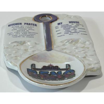 Vintage Reno Nevada Kitchen Prayer My House Ceramic Spoon Rest Travel Souvenir