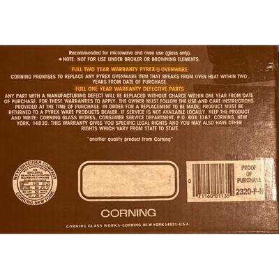 Pyrex Fireside Naturals Corning 2320-F-N Dish & Rattan Basket w/ Box Care Guide