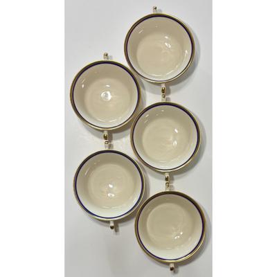 Vintage Syracuse China Old Ivory Blue & Gold Soup Tureen & 5 Double Handle Bowls