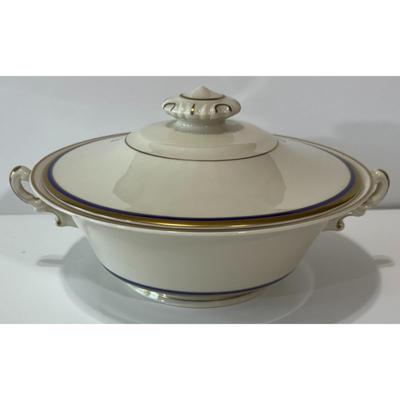 Vintage Syracuse China Old Ivory Blue & Gold Soup Tureen & 5 Double Handle Bowls