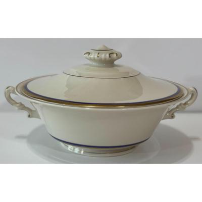 Vintage Syracuse China Old Ivory Blue & Gold Soup Tureen & 5 Double Handle Bowls