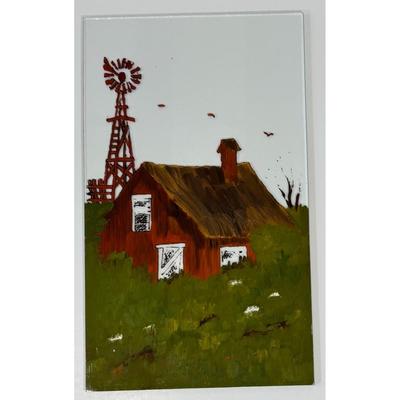 Vintage Sudan Texas Wood Hand Painted Glass Wall Art Barn Windmill Ready To Hang