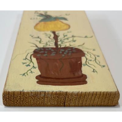 Vintage Wood Hand Painted Pear Plant Floral Plaque Wall Decor Ready To Hang