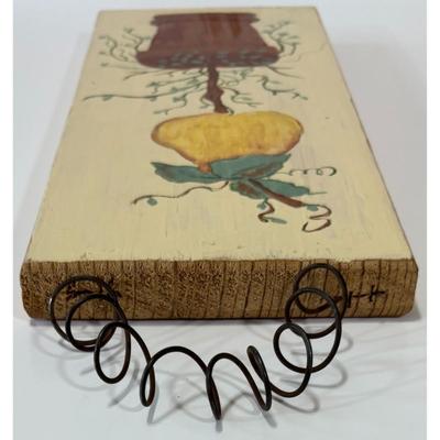 Vintage Wood Hand Painted Pear Plant Floral Plaque Wall Decor Ready To Hang