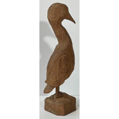 Vintage Hand Carved Wood Brown Bird Sculpture Wooden Art Home Decor Americana