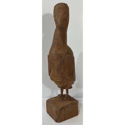 Vintage Hand Carved Wood Brown Bird Sculpture Wooden Art Home Decor Americana
