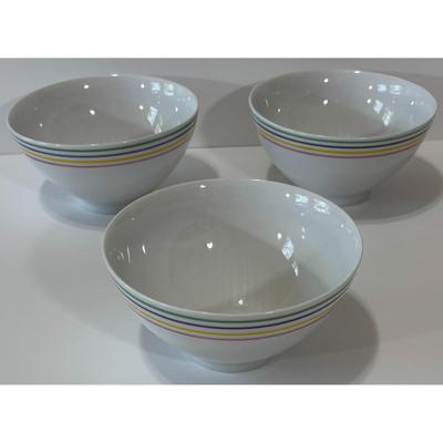 3 Alfoldi Porcelan Striped Bowls White Pink Yellow Purple Green Made In Hungary