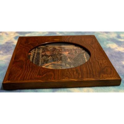 Vintage Native American Village Print Wood & Glass Frame Horses Teepee Tipi