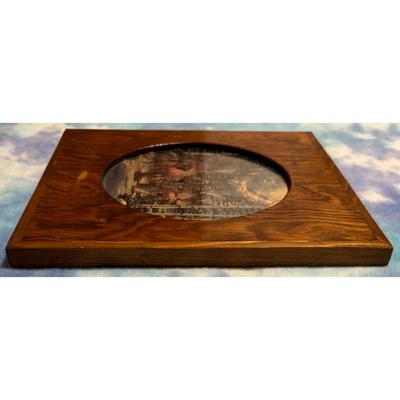 Vintage Native American Village Print Wood & Glass Frame Horses Teepee Tipi