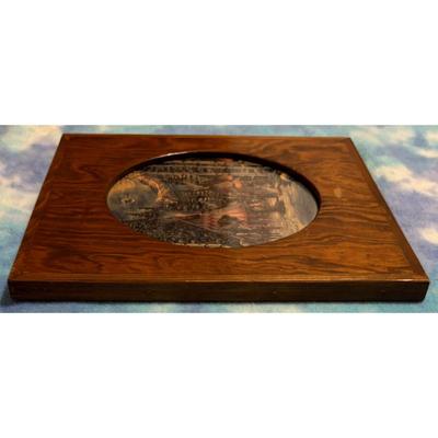 Vintage Native American Village Print Wood & Glass Frame Horses Teepee Tipi