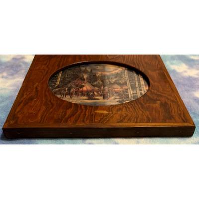 Vintage Native American Village Print Wood & Glass Frame Horses Teepee Tipi