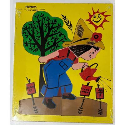 Vintage Playskool 275-42 It's Fun To Plant 7 Piece Wood Puzzle 2 to 4 Years