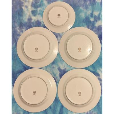4 Vintage Noritake Dawn 5930 China White Dinner Plates & Salad Plate Gold Trim
