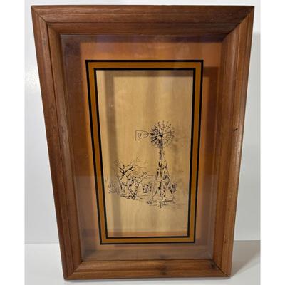 Vintage Windmill Wall Art Wood Glass Rustic Western Southwestern Farm Brown