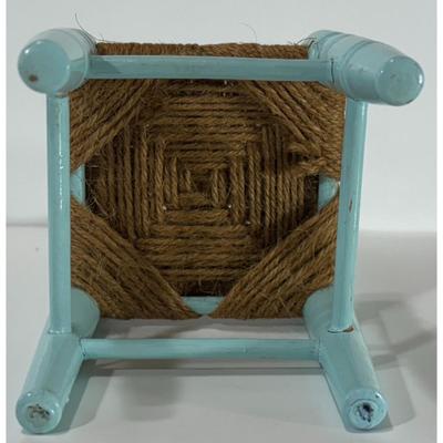Vintage Blue Wood & Yarn / Twine Doll House Chair Made In Taiwan