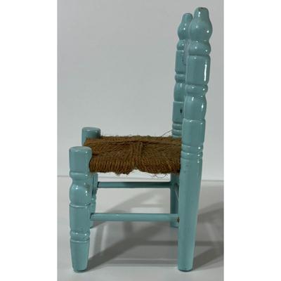 Vintage Blue Wood & Yarn / Twine Doll House Chair Made In Taiwan