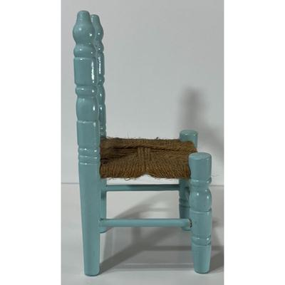 Vintage Blue Wood & Yarn / Twine Doll House Chair Made In Taiwan