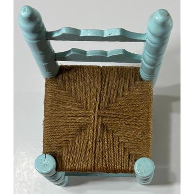 Vintage Blue Wood & Yarn / Twine Doll House Chair Made In Taiwan
