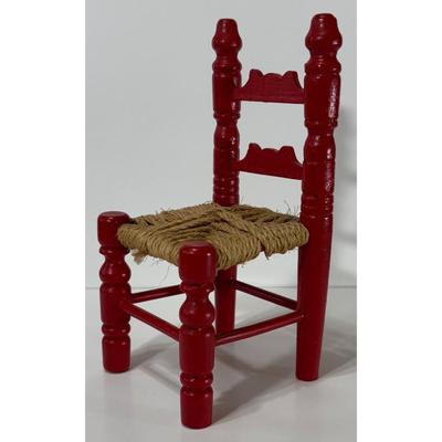Vintage Red Wood & Yarn / Twine Doll House Chair Made In Taiwan