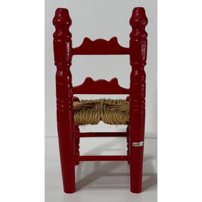 Vintage Red Wood & Yarn / Twine Doll House Chair Made In Taiwan