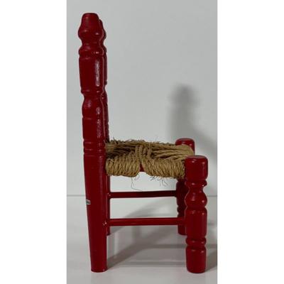 Vintage Red Wood & Yarn / Twine Doll House Chair Made In Taiwan