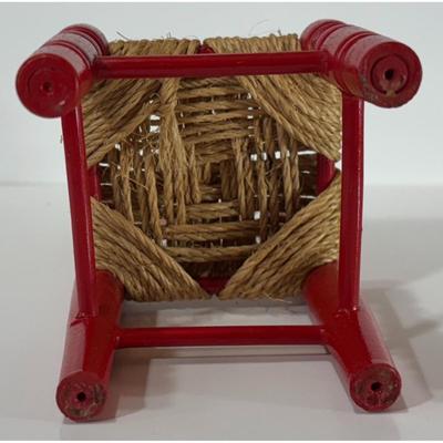 Vintage Red Wood & Yarn / Twine Doll House Chair Made In Taiwan