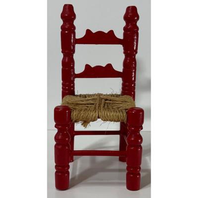 Vintage Red Wood & Yarn / Twine Doll House Chair Made In Taiwan