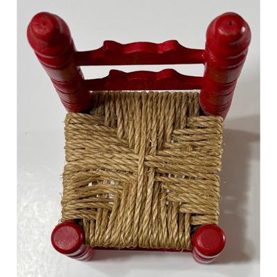 Vintage Red Wood & Yarn / Twine Doll House Chair Made In Taiwan