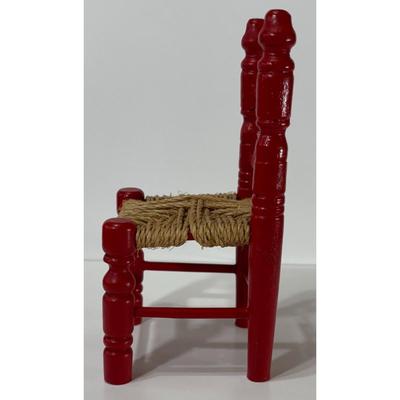 Vintage Red Wood & Yarn / Twine Doll House Chair Made In Taiwan