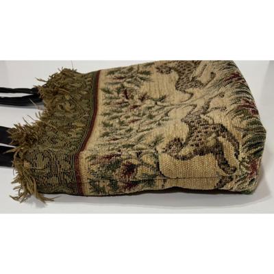 Vintage Tapestry Embroidered Leopard Shoulder Bag Tote Safari Jungle Fringe