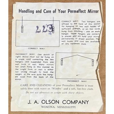 Vintage J.A. Olson Company Permaflect Oblong Mirror E77 Rectangle