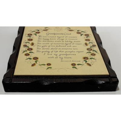 Vintage Grandparents' Creed Wood Plaque Wooden Wall Decor Sunflowers Floral