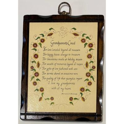 Vintage Grandparents' Creed Wood Plaque Wooden Wall Decor Sunflowers Floral