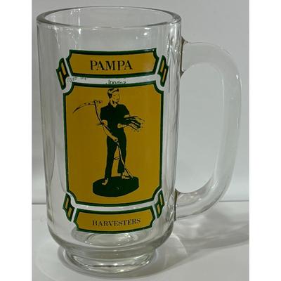 Vintage Pampa High School Harvesters Glass Mug Texas Panhandle Yellow Green