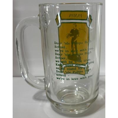 Vintage Pampa High School Harvesters Glass Mug Texas Panhandle Yellow Green