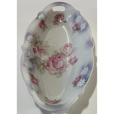 Vintage Ceramic Relish Dish Bavaria Germany Flower Floral White Pink Blue Green
