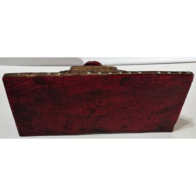 Vintage Red & Gold Wood Shelf Made In Thailand Jeweled Wooden Beaded Asian