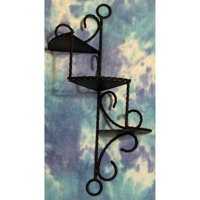 Vintage Wrought Iron Spiral Staircase Plant Holder Black Twisted Rope 3 Levels