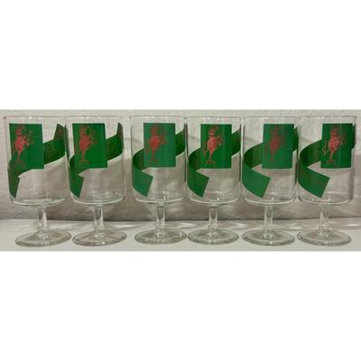 6 Vintage Clef House Music Green & Red Stemmed Glasses