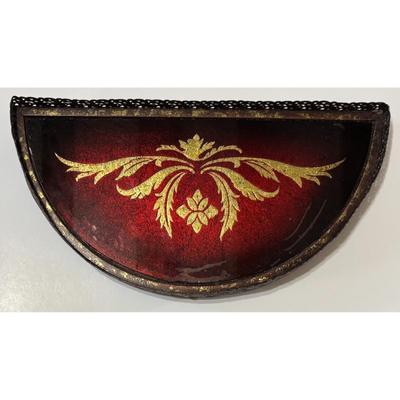 Vintage Regal Footed Dresser Tray Gilded Glass Brass Ruby Metallic Red