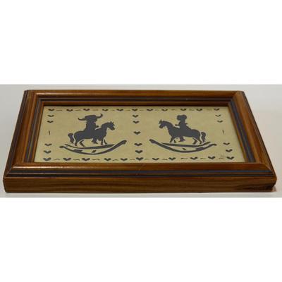 Vintage 1986 Framed Scherenschnitte Scissor Art Designs Boy Girl Toy Horses