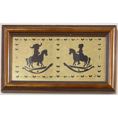 Vintage 1986 Framed Scherenschnitte Scissor Art Designs Boy Girl Toy Horses