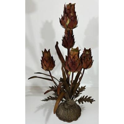 Vintage Metal Floral Candelabra Burnt Sienna Brown Flowers