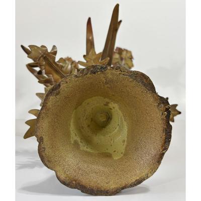 Vintage Metal Floral Candelabra Burnt Sienna Brown Flowers