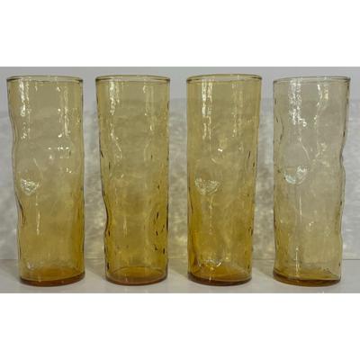 4 Vintage Empoli 7" Amber Tumblers Thumbprint Textured MCM Glass Tuscany, Italy