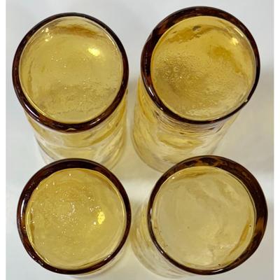 4 Vintage Empoli 7" Amber Tumblers Thumbprint Textured MCM Glass Tuscany, Italy