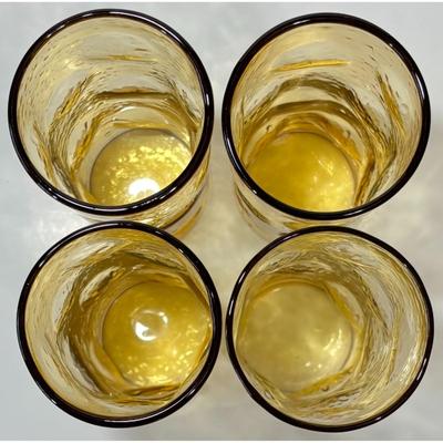 4 Vintage Empoli 7" Amber Tumblers Thumbprint Textured MCM Glass Tuscany, Italy