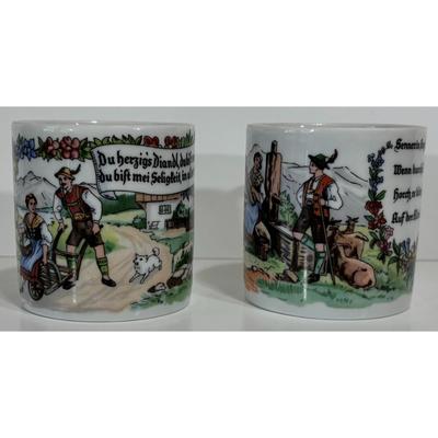 2 Vintage Schaller Bavaria W. Germany Porzellan Teacups Schwarzenbach Man Woman