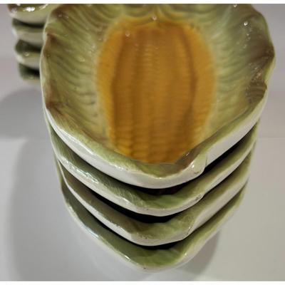4 Vintage Corn On Cob Ceramic Serving Dishes Set Made In Italy Tusk yellow Green