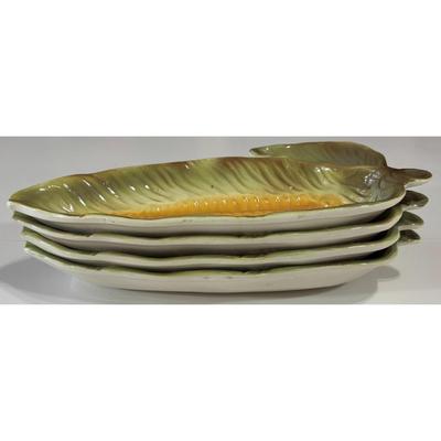 4 Vintage Corn On Cob Ceramic Serving Dishes Set Made In Italy Tusk yellow Green
